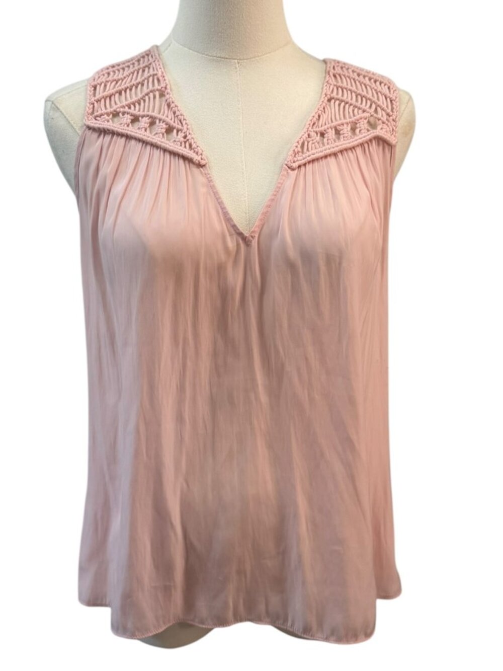 NWOT Ramy Brook Sleeveless Crochet Trim V-Neck Blouse XS